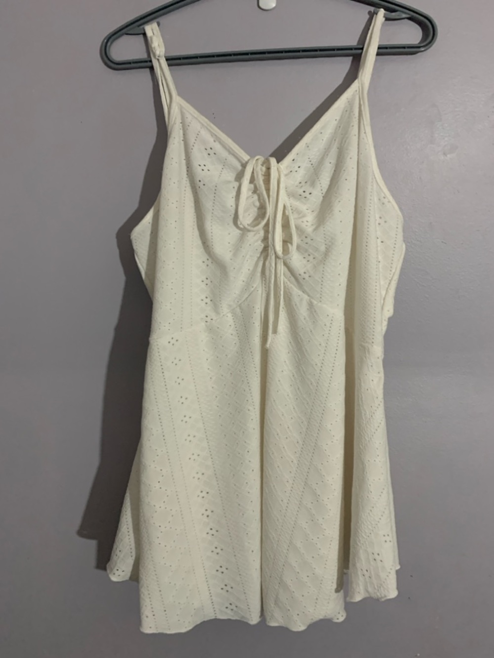 White Eyelet Babydoll Tank Top Tie Front Flowy 3XL